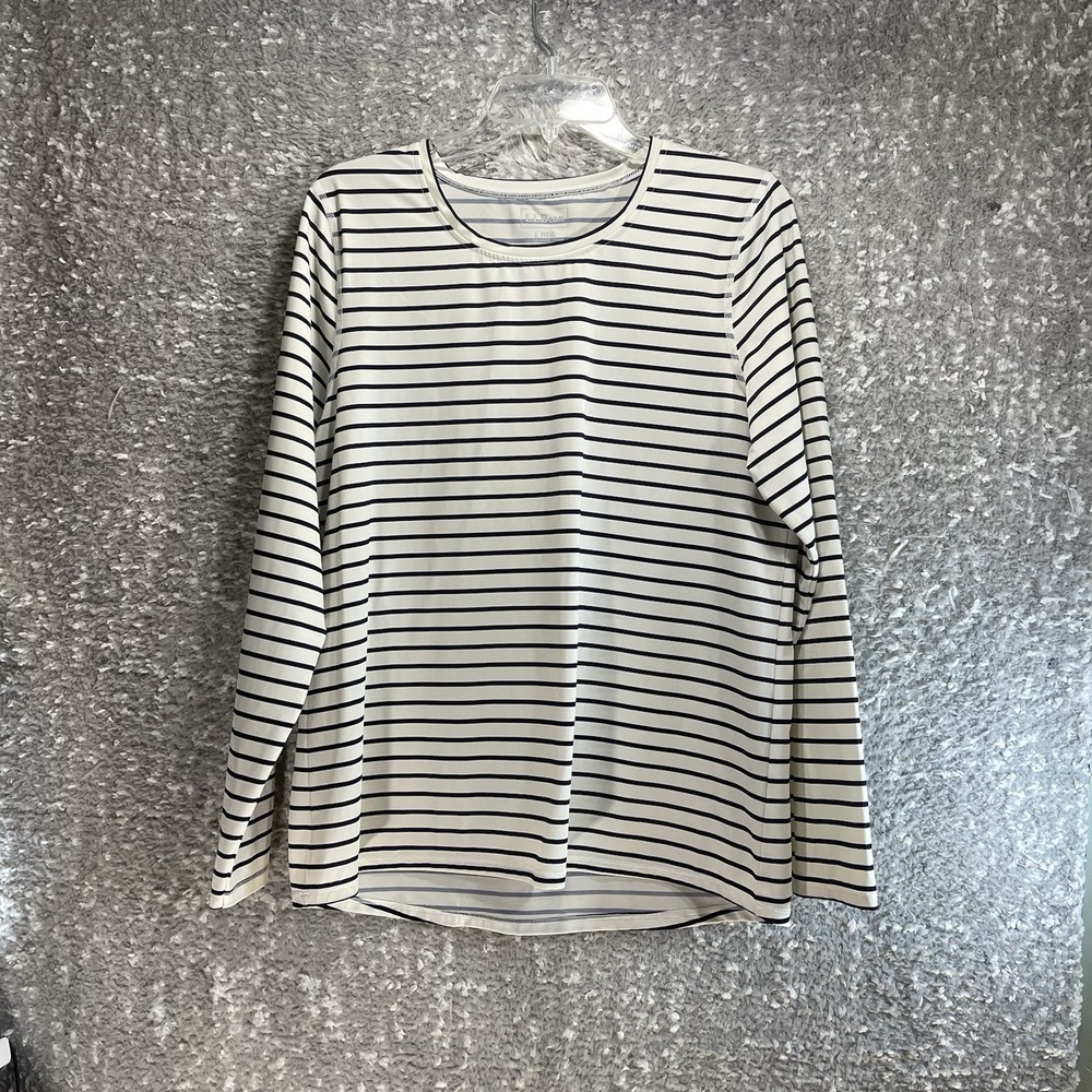 LL Bean UPF 50+ Sun Shirt Women's L Long Sleeve Hiking Beach White Black Outdoor